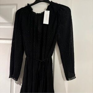 French Connection Elegant Black Textured Long Sleeve Dress